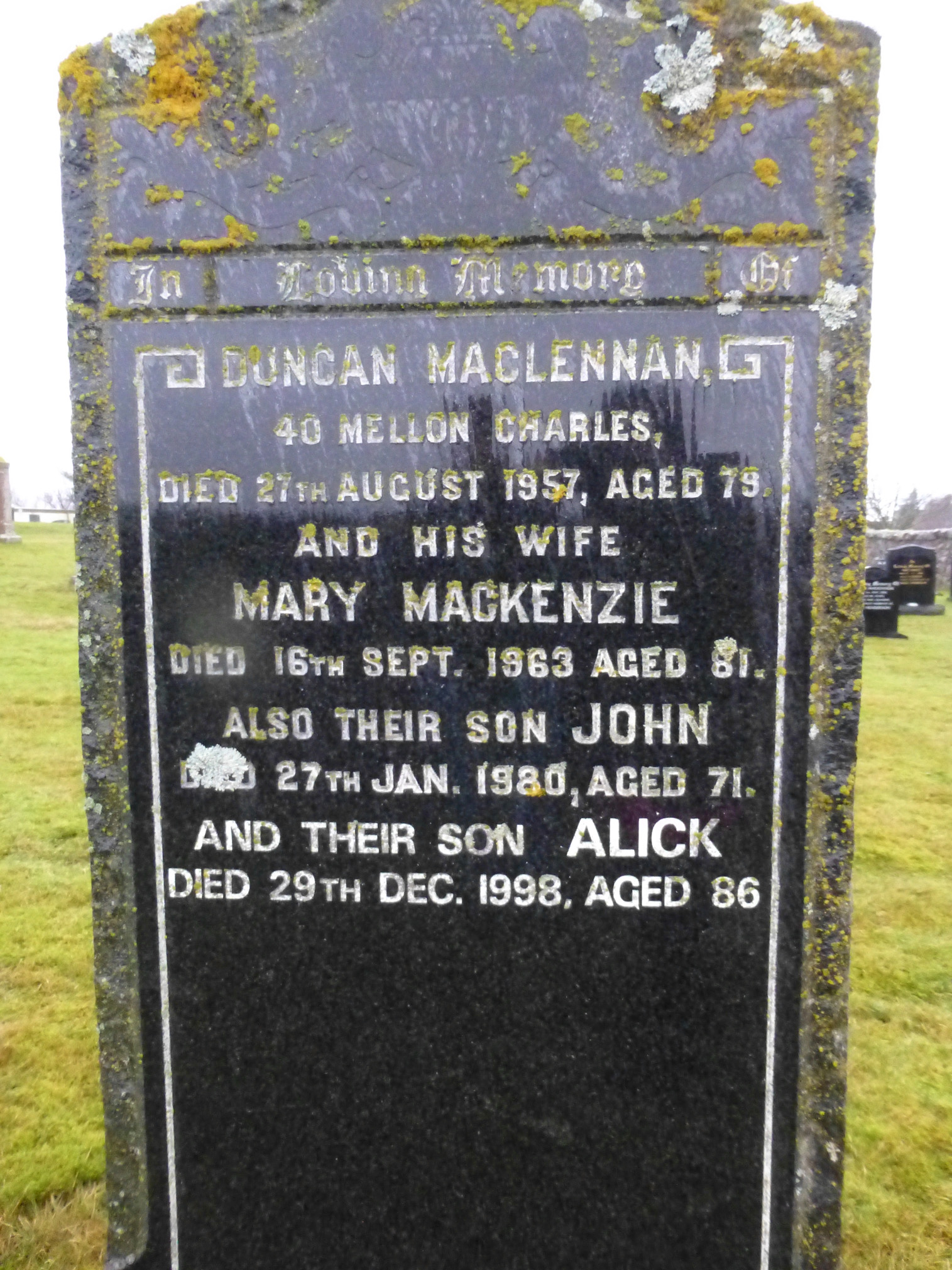 Photo of headstones/John MacLennan died 1980 MI Mellon Charles
